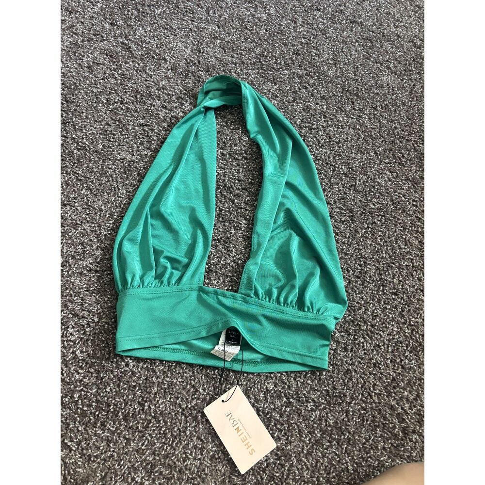 NWT SHEIN BAE Green Halter Plunge Crop Top Size Small